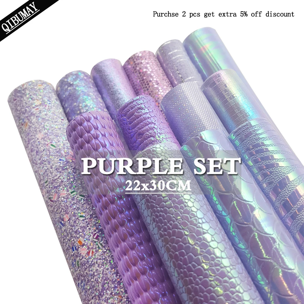 Qibu 22*30cm tecido de couro sintético roxo glitter macio algodão macio couro pu tamanho a4 faça você mesmo bolsas material tecido de vinil