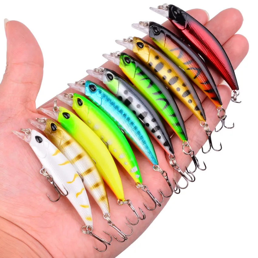 10pc Laser Slow Minnow Fishing Lure Set 4g 7cm Wobblers Crankbaits Isca Artificial Hard Bait Carp Fishing Lures Kit Pesca 