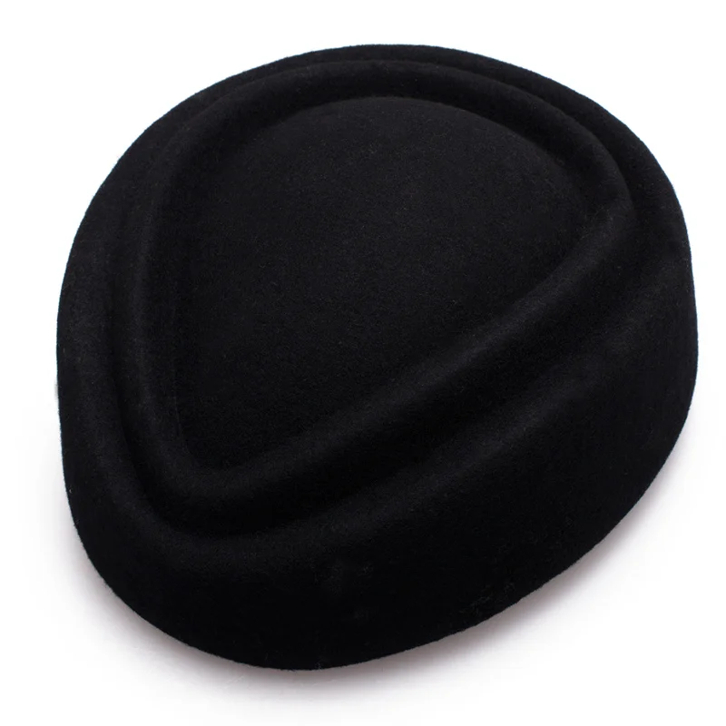 Lawliet Beret Women Fedoras Double Slot Stewardess Cap Wool Felt Air Hostesses Pillbox Hats Fascinator Base A049