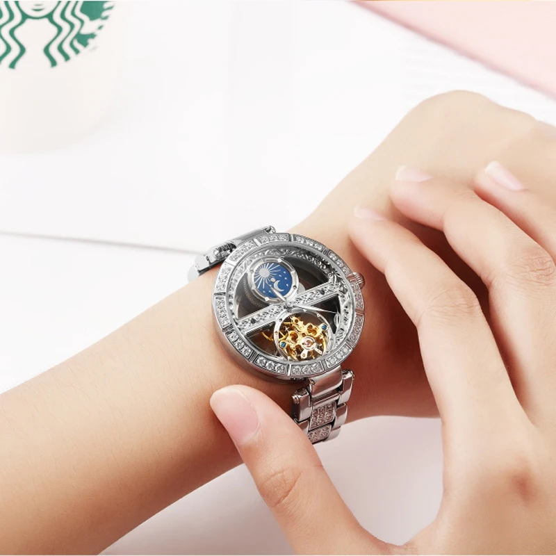 완전 할로우 여성용 자동 기계식 시계, 다이아몬드 여성용 손목시계, Relogio feminino relojes de mujer Reloj mujer