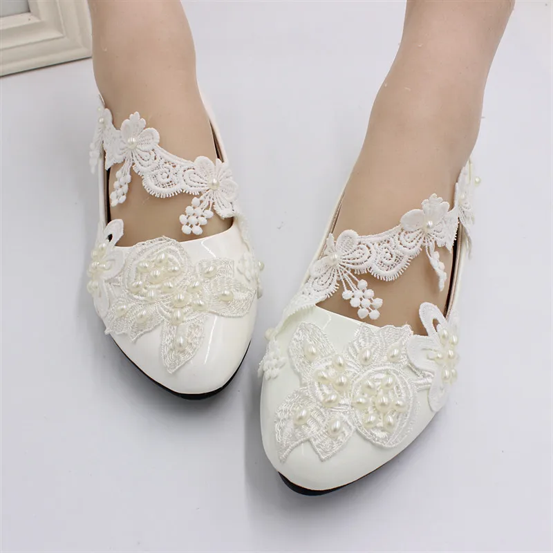 White lace wedding shoes hot sale Flat wedding dress shoes bride bridesmaid shoes fashion women\'s shoesBH163