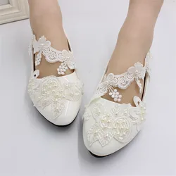 Bianco scarpe da sposa in pizzo di vendita calda pattini di vestito da sposa scarpe da sposa damigella d'onore delle donne di modo Piatto shoesBH163