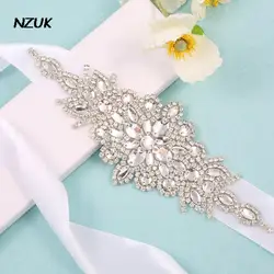 NZUK-Cinturón de novia con diamantes de imitación para mujer, faja nupcial de cristal plateado, elegante, para vestido de novia