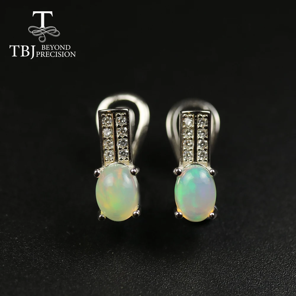 

TBJ ,100%Natural Opal earring oval 5*7mm 1.1ct good ethipia Opal gemstone fine jewelry 925 sterling silver for women nice gift