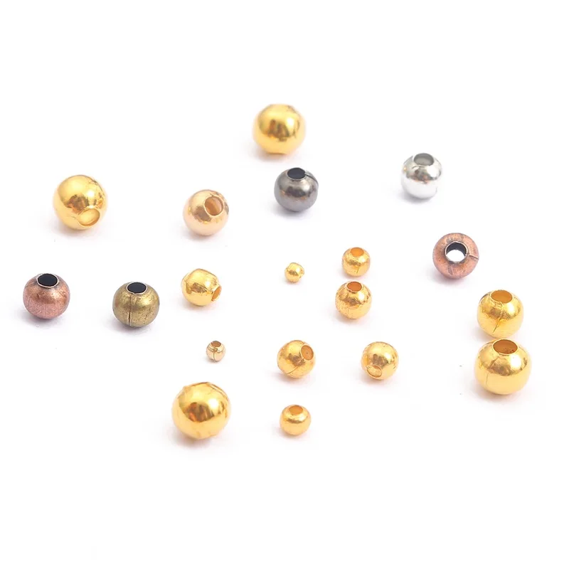 Jewelry Findings Gold/Copper/Brass/Silver color Metal Beads Ball Round Loose Spacer Beads For Jewelry Making