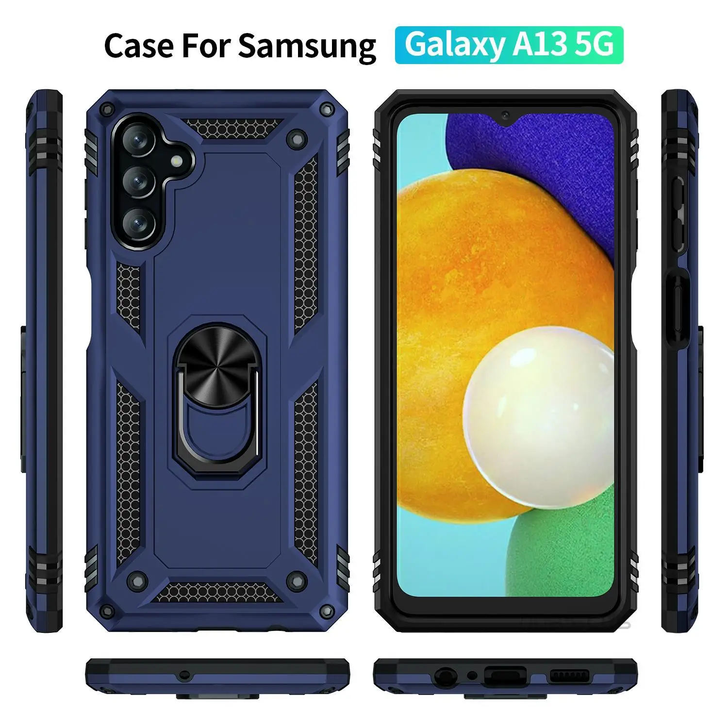 Luxury Case For Samsung Galaxy A13 5G SM-A136U Heavy Duty Military Grade Shockproof Cover 360 Rotating Ring Holder Kickstand