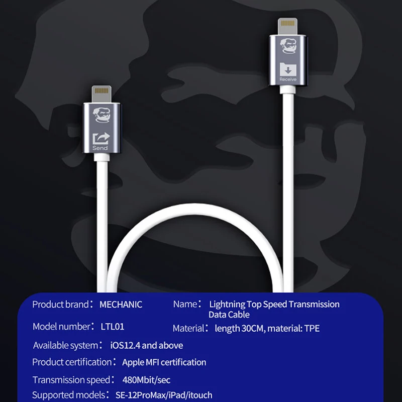 Mecânico cabo de transferência de dados otg lightning, cabo de transferência de dados para iphone e ipad, cabo de sincronização de fotos em vídeo