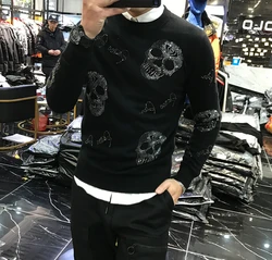 Homens inverno 2020 estilo coreano personalidade moda marca caveira tecnologia pesada furadeira suéter masculino