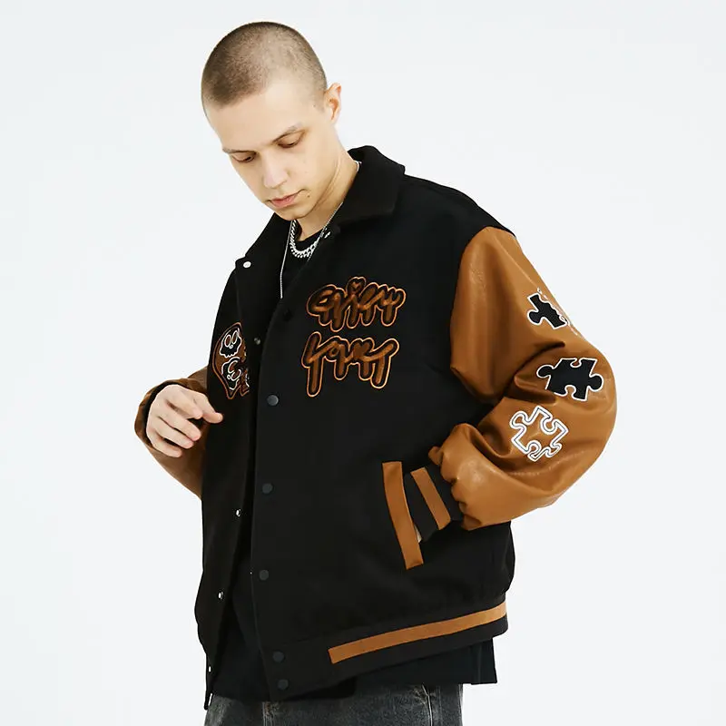 Baseball Varsity Jackets Men Women Vintage Puzzle Embroidery College Bomber Jacket College Casual Loose Hip Hop Coat Unisex 2021