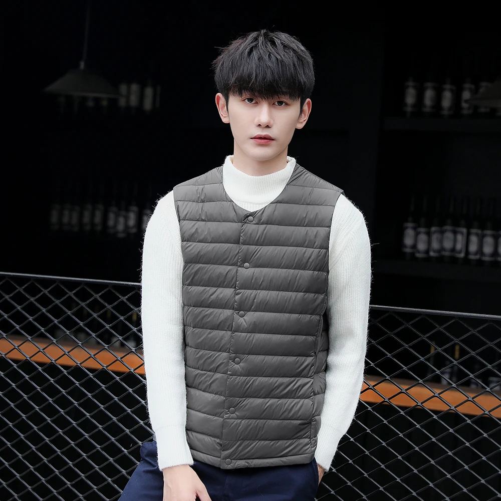 YAYA Winter New Men White Duck Down Vest Ultralight Sleeveless Vest Jacket Fashion Stand Collar Men Large Size Loose Vest