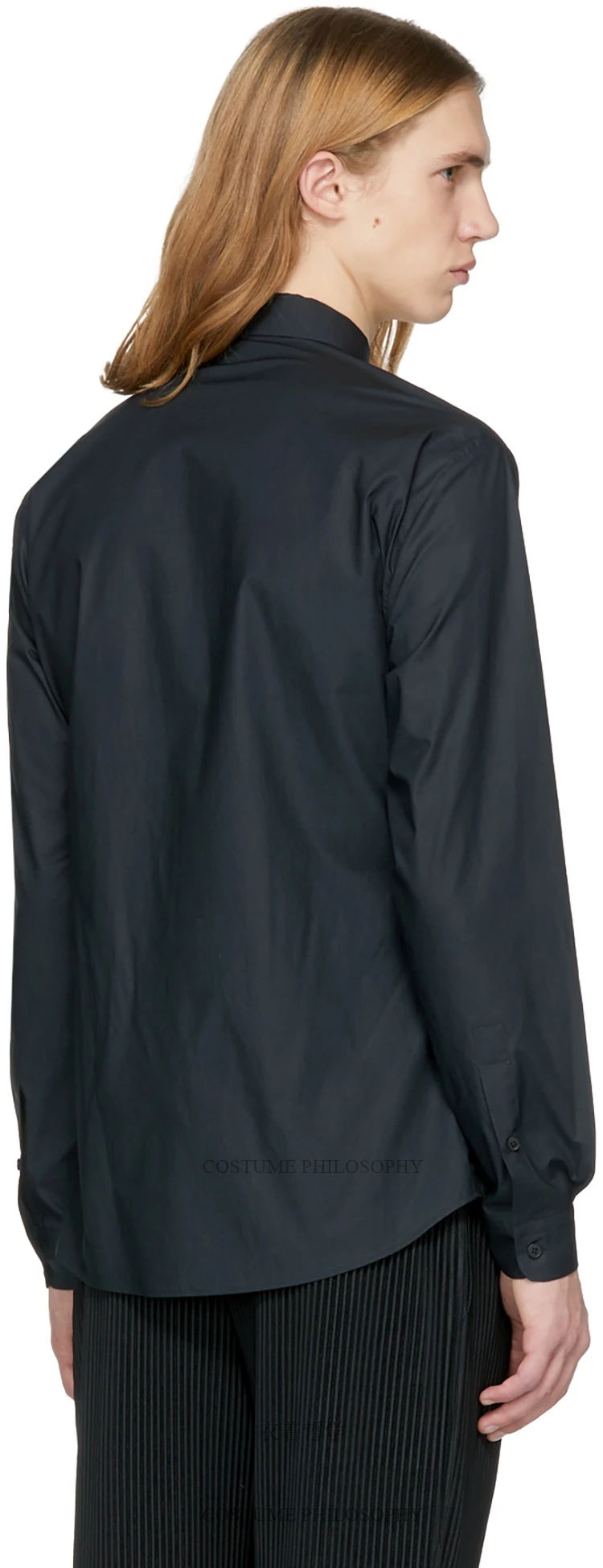 

Мужская рубашка с длинным рукавом, черная однобортная приталенная рубашка с квадратным воротником и поясом, лето