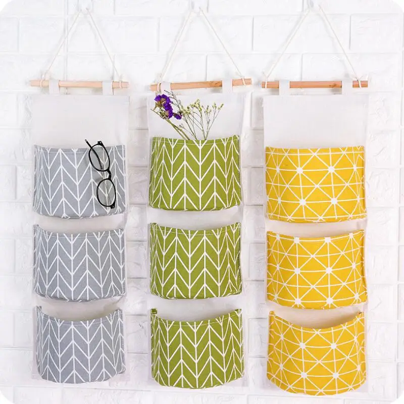 

Cotton linen waterproof Suspension multi layer hanging pocket sundry storage bag Home Storage Supplies LX8458