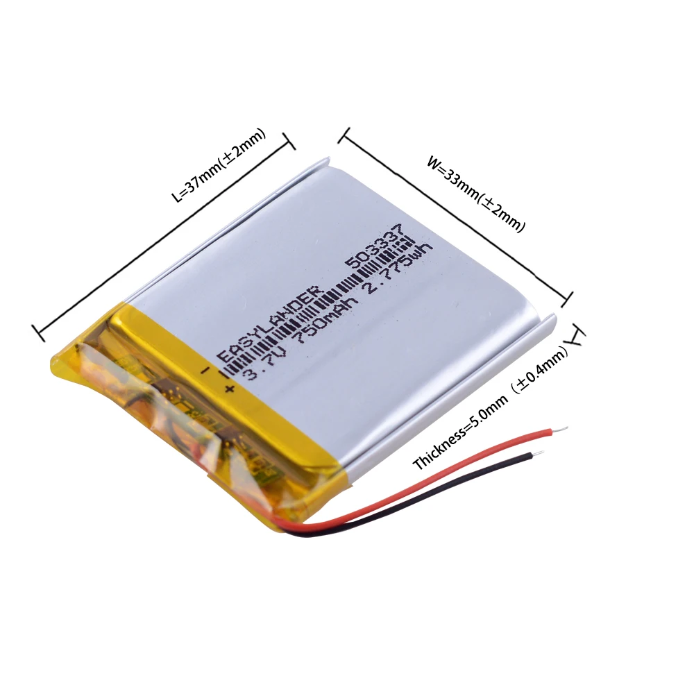 3.7V 750mAh 503337 Lithium Polymer LiPo Rechargeable Ion Cells For Baby Monitor