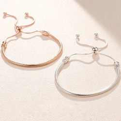 2022 New Silver Color Classic Adjustable Snake Chain Bracelets Fits Beads Link Chain Charm Bracelets For Women Fashion Jewelry