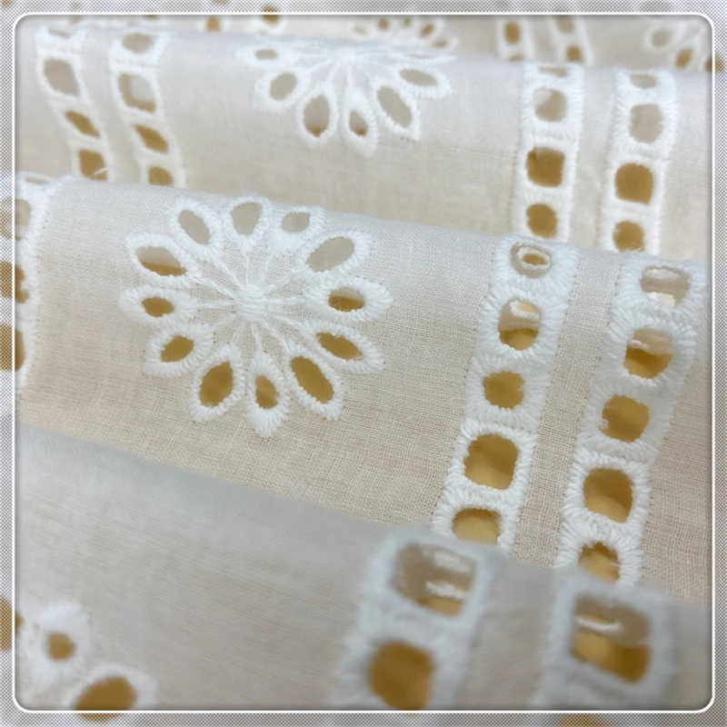 Cotton off-white bilateral cotton hollow lace fabric embroidery 135cm women\'s skirt home textile tablecloth fabric