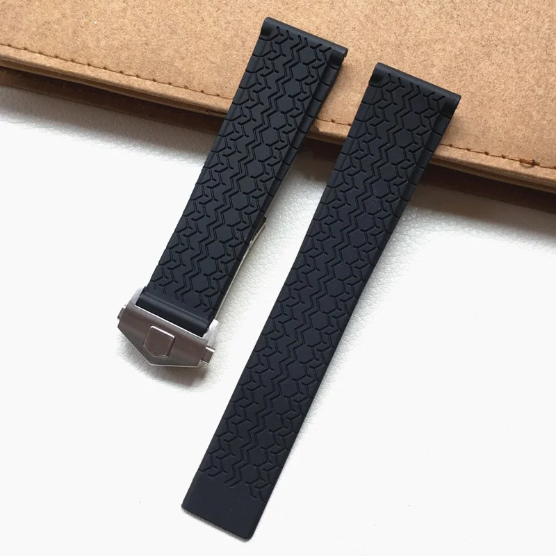 

High quality silicone black watchband for TAG wristband CARRER 22mm watch straps with folding buckle Waterproof rubber band