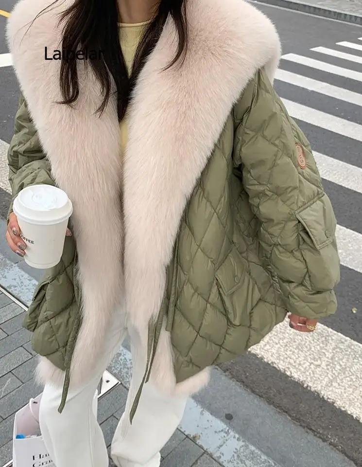 New Female Parka Fake Fox Fur Collar Trim Coat Women Winter coats Natural Rex Rabbit Fur Liner Warm Outwear Jackets Cloth