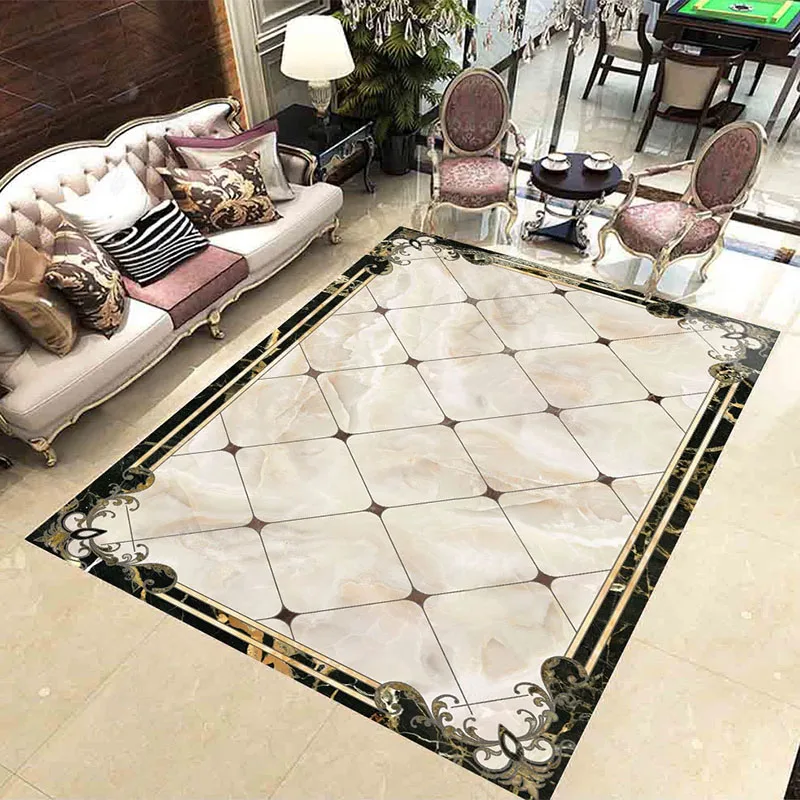 Modern Simple Marble Geometric Floor Wallpaper 3D Floor Tiles Mural Living Room Hotel Sticker PVC Self-Adhesive Waterproof Mural