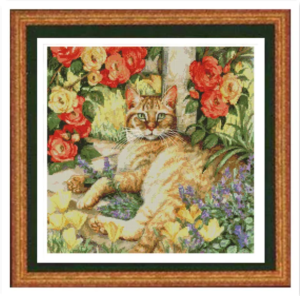 

Cat in the flowers Top Quality Cross Stitch Kits 16CT 18CT 14CT Unprinted Sewing kit Embroidered Art Handmade Home Decor