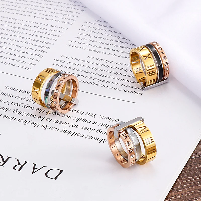 Kalen Rhinestone Rings For Women Stainless Steel  Femme Roman Numerals Finger Anillos Wedding Engagement Bands Fashion Jewelry