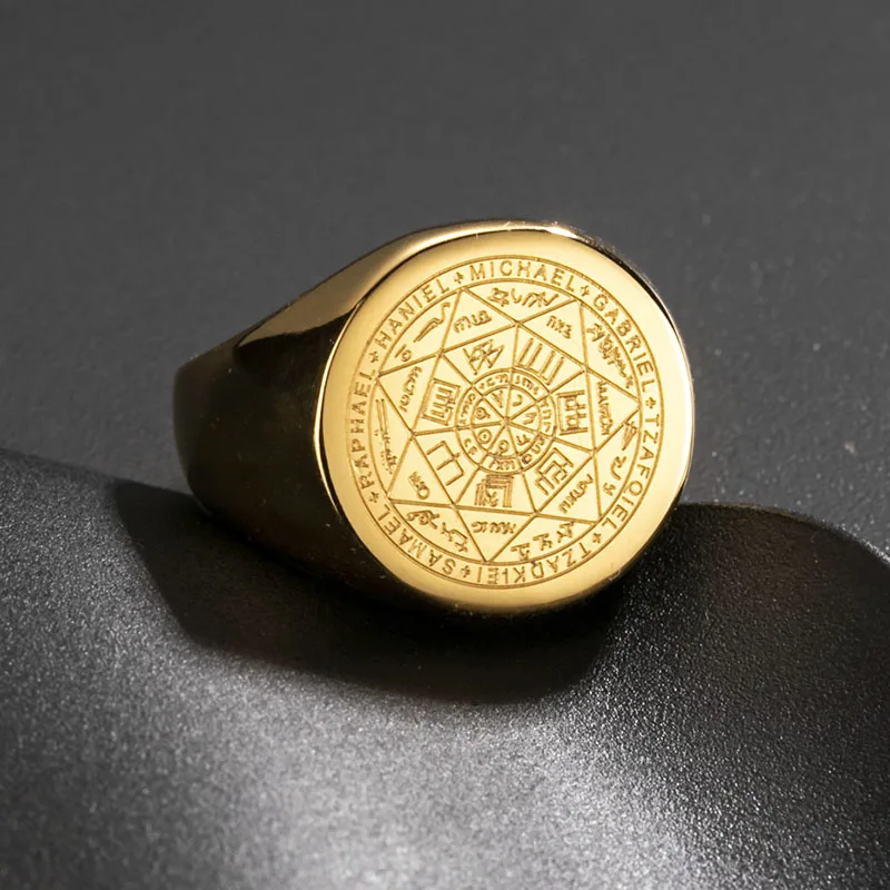 Valily Zegel Van De Zeven Aartsengelen Ringen Rvs Zilver-Kleur Saint Michael Ring Sieraden Graveren Voor Man