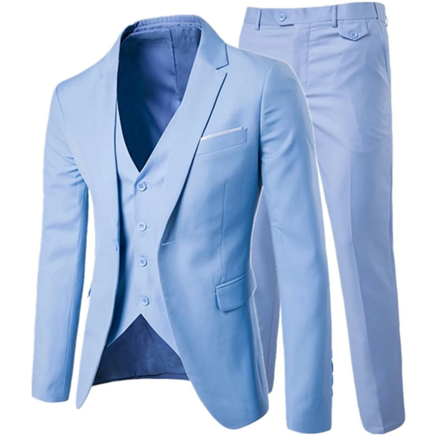 

Suit Vest Pants 3 Pieces Sets / Men's One Button Two Buttons Solid Color Business Dress Blazers Jacket Coat Trousers Waistcoat