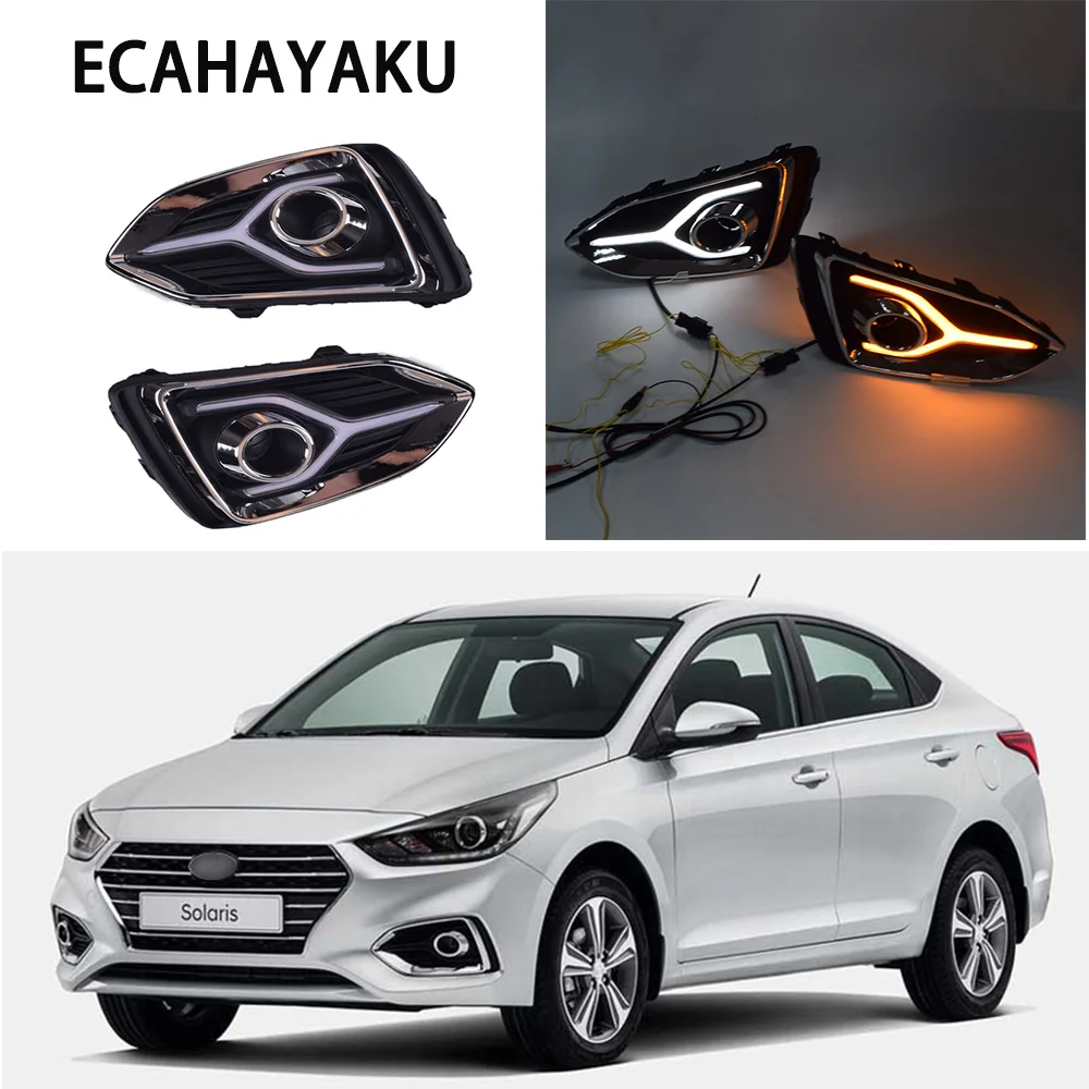 

LED Daytime Running Light Yellow Turn Signal For Hyundai Accent Solaris 2017 2018 2019 Relay led DRL Fog driving Lamp