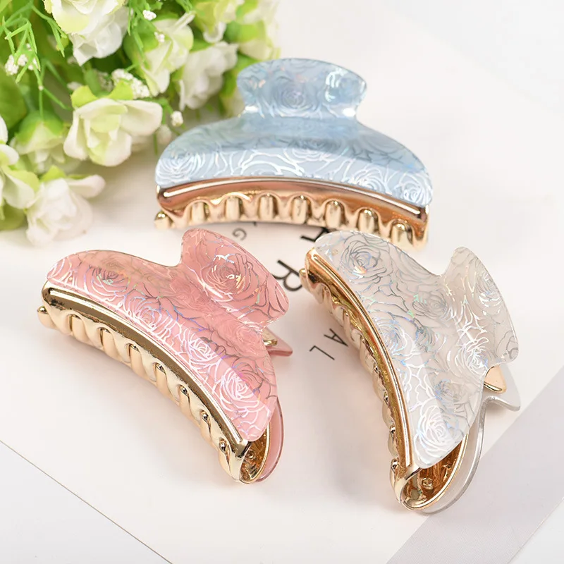 New fashion Large 9cm beautiful striped flower wave acrylic candy color hairpin Barrettes For Women girl Accessories Headdress