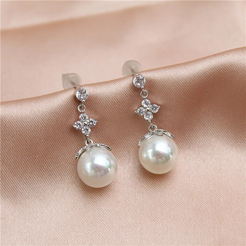 S925 sterling silver earrings inlaid with cultured pearl zircon light luxury exquisite earrings