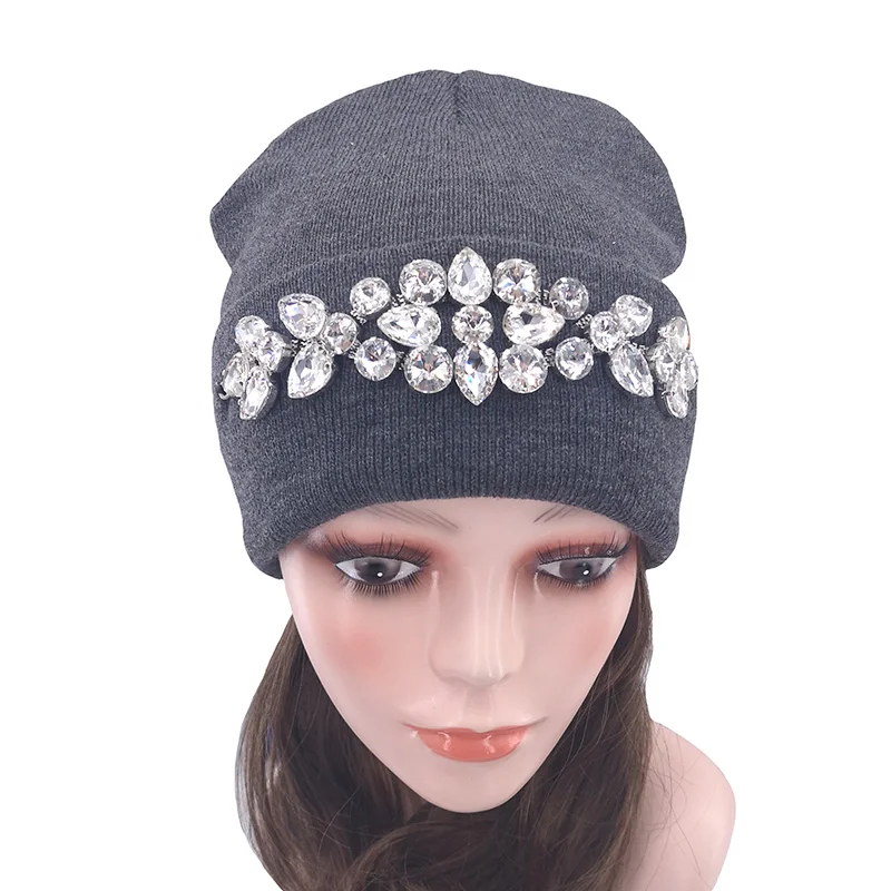 Winter Women Rhinestones Beanies Hats 2019 New Novelty Cotton Skullies Beanies for Ladies Hats Bonnet Femme Hiver Christmas Gift