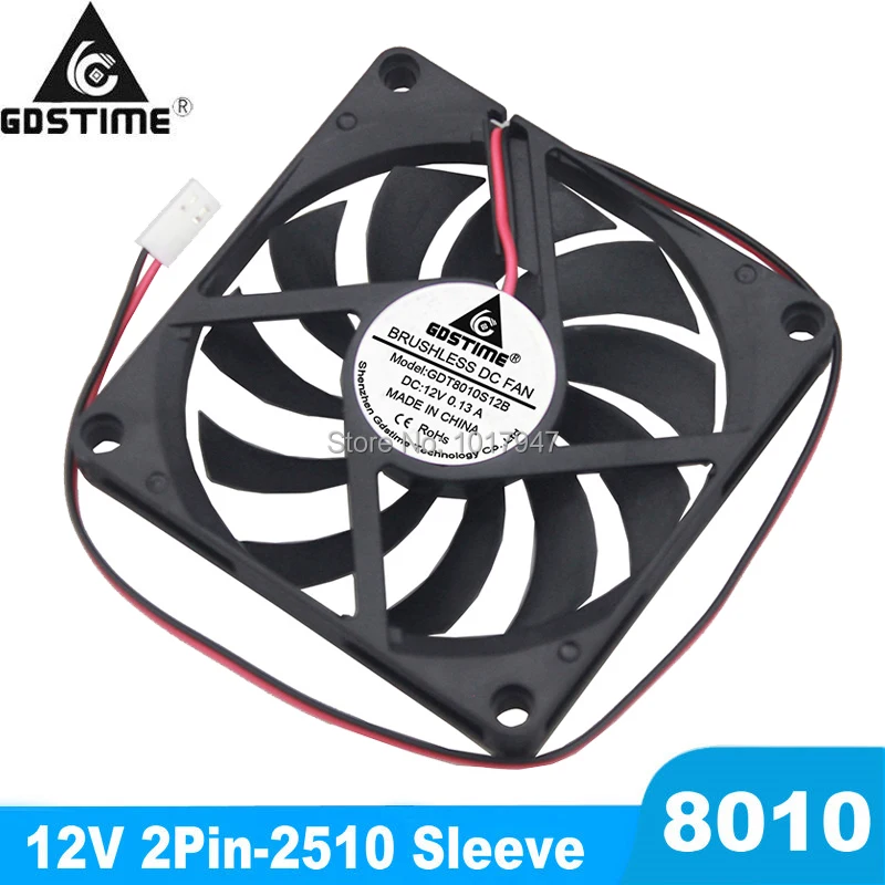 

10 Pieces LOT Gdstime DC 12V 2Pin 2510 Connector 80x80x10mm 80mm Cooling Computer Radiator Fan