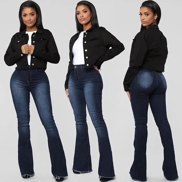 2020 Hot Sale Woman Denim Flare Pants High Waist Slim Stretch Jeans Casual Bootcut Jeans Top Quality Wholesale Price