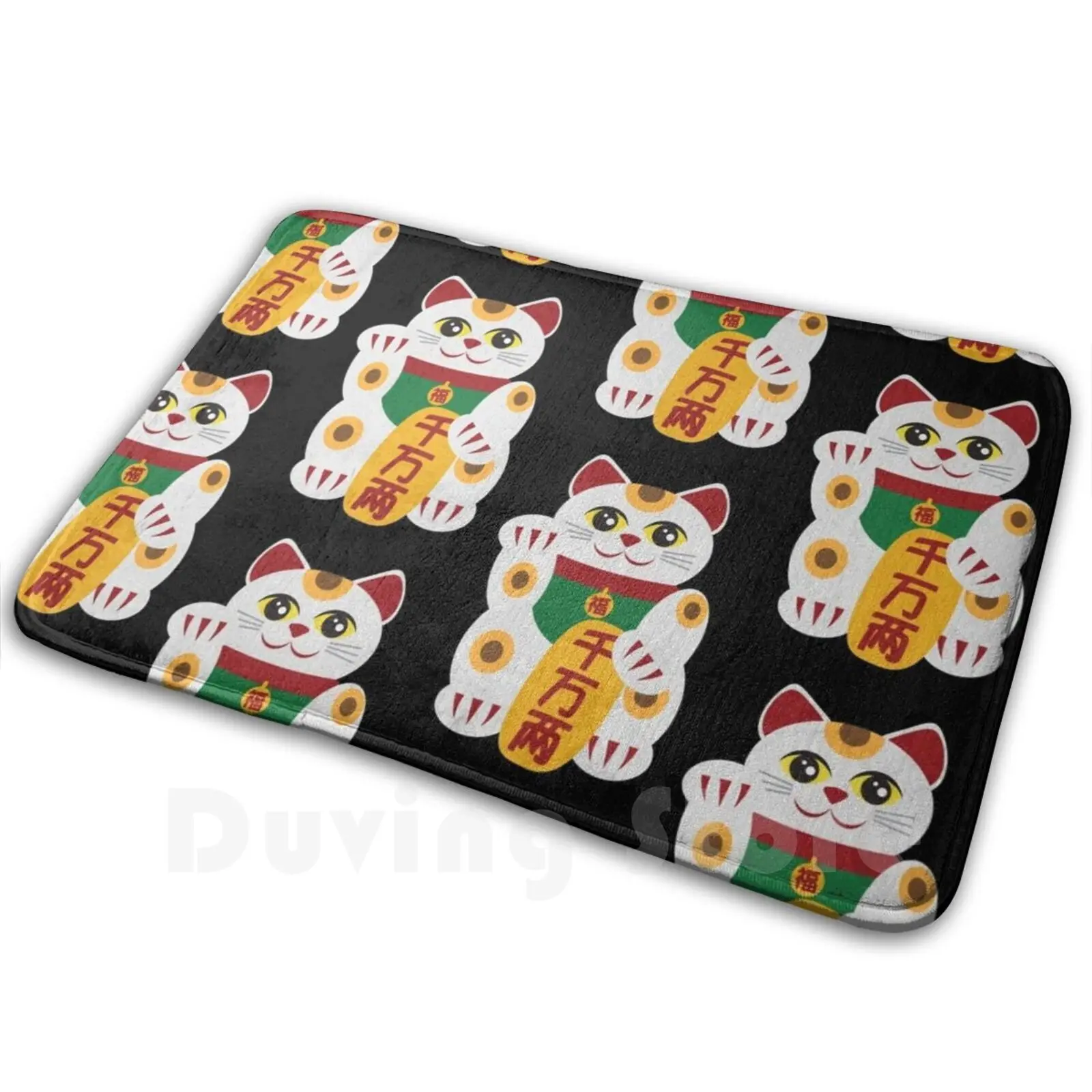 Maneki Neko Beckoning Cat Illustration Mat Rug Carpet Anti-Slip Floor Mats Bedroom Maneki Neko Beckoning Welcome Cat Kitten