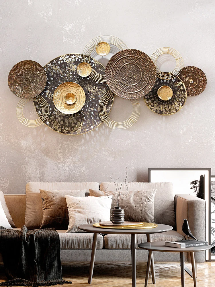 Nordic Luxury Wrought Iron Round Wall Sticker Decoration Hotel Store Club Wall Mural Crafts Home Livingroom Wall Hanging Artwork