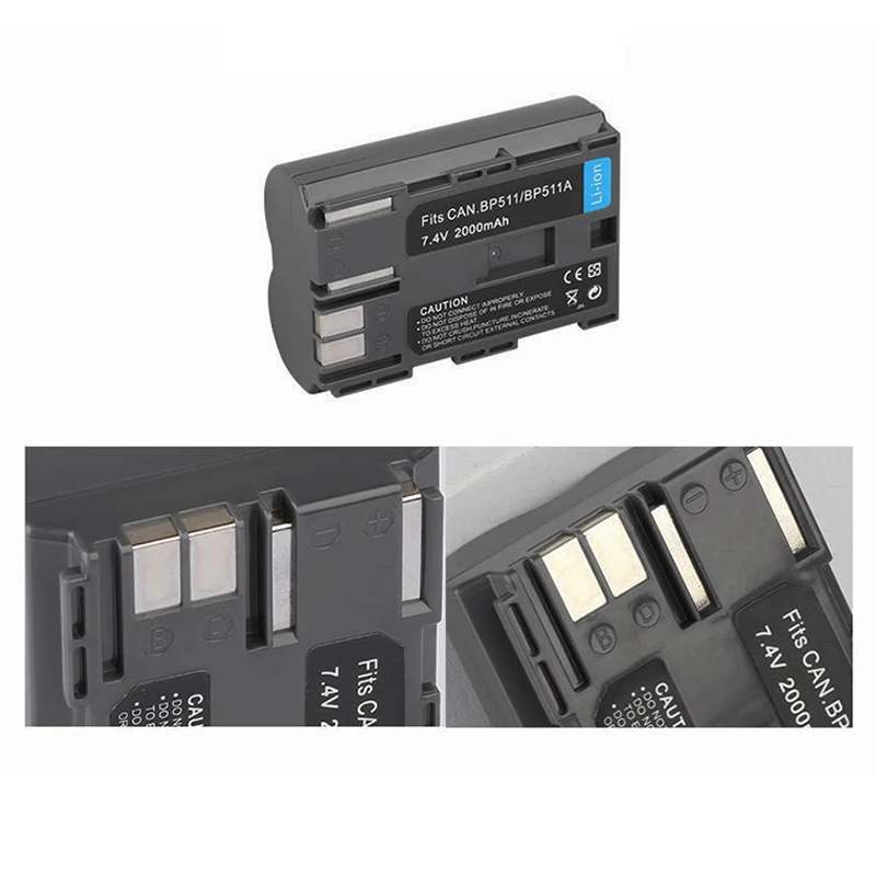 7.4V 2000mAh BP-511A Rechargeable Li-Ion Battery BP-511 for Canon EOS 40D 300D 5D 20D 30D 50D 10D D60 G6 Digital Camera