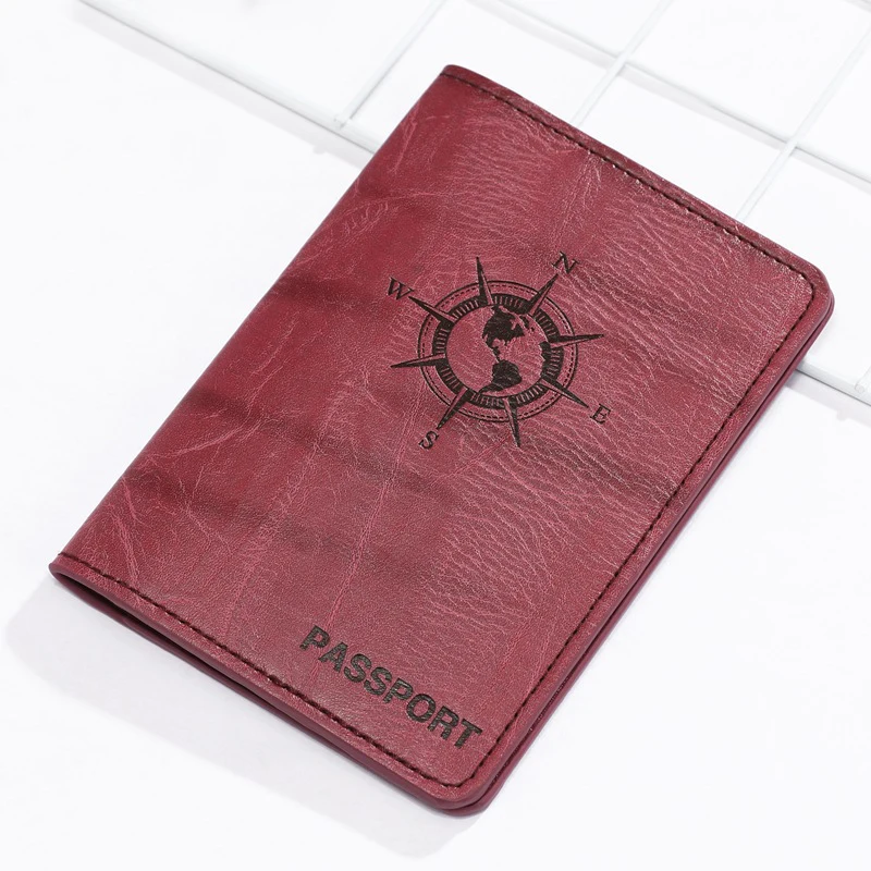 New High Quality Leather Passport Wallet Stamped Compass Pattern Passport Cover Unisex Travel Multifunction Bank Card ID Holder