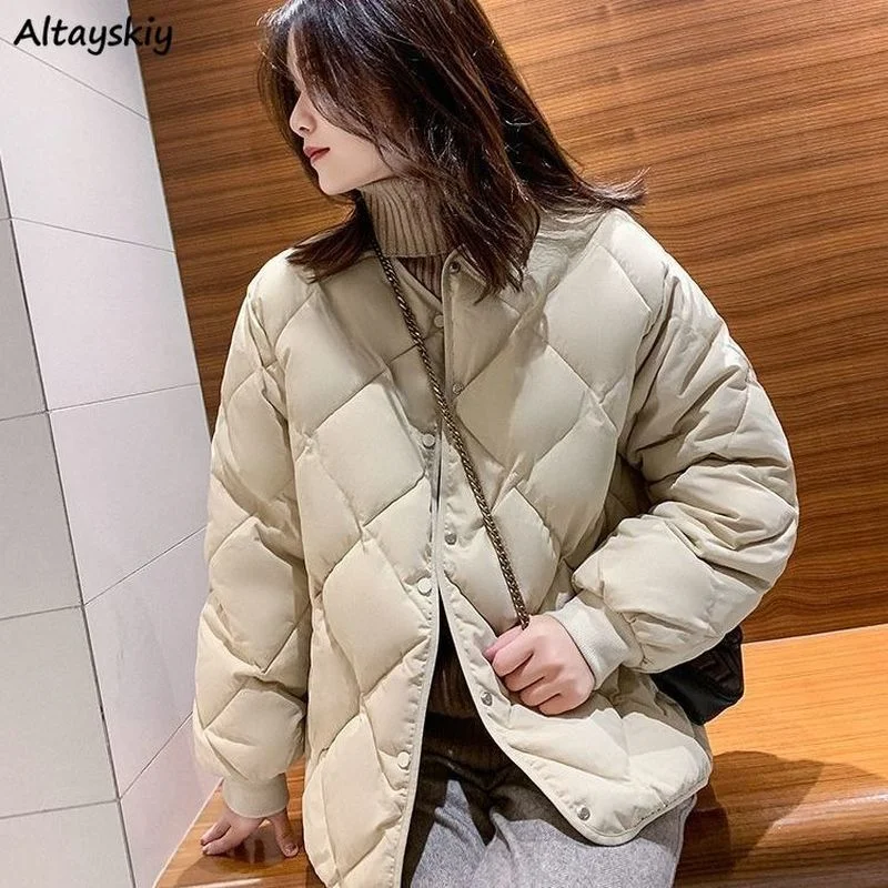 Short Style Parkas Women Full Sleeve Solid All Match Fashion Street Wear Ladies Winter New Arrive Stand Collar Popular Leisure