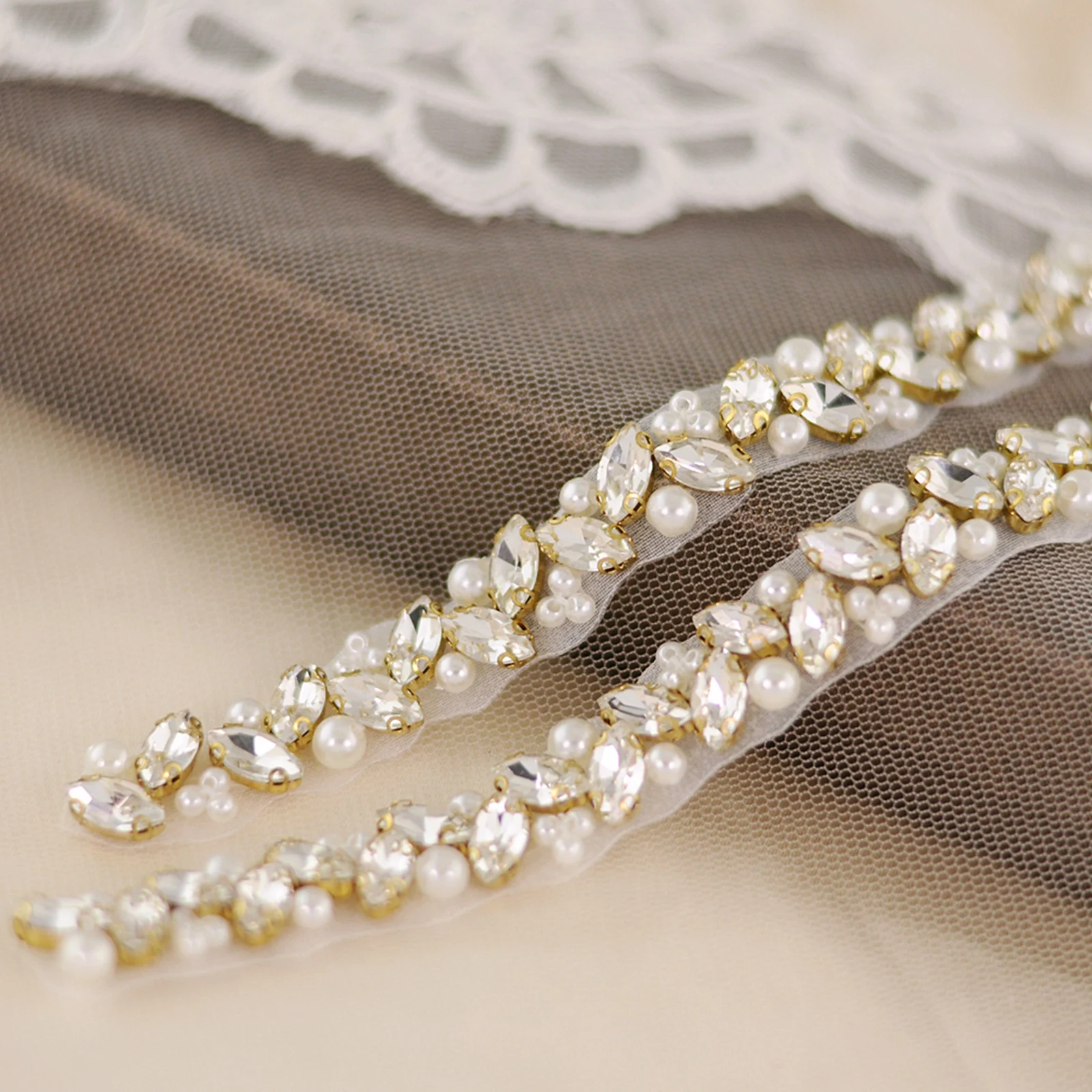 TRIXY S381 Wedding Belt for Bride Dress Pearl Rhinestone Trim Crystal Female Accessories Women Thin Silver Belt Women