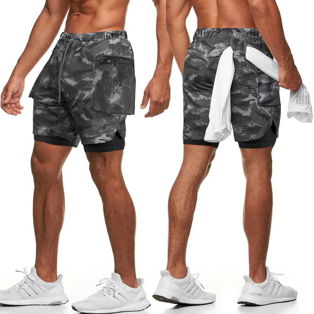 2021 Summer Running Shorts Men 2 In 1 Double-deck Quick Dry GYM Sport Shorts Fitness Jogging Workout Shorts Men's Sports Short