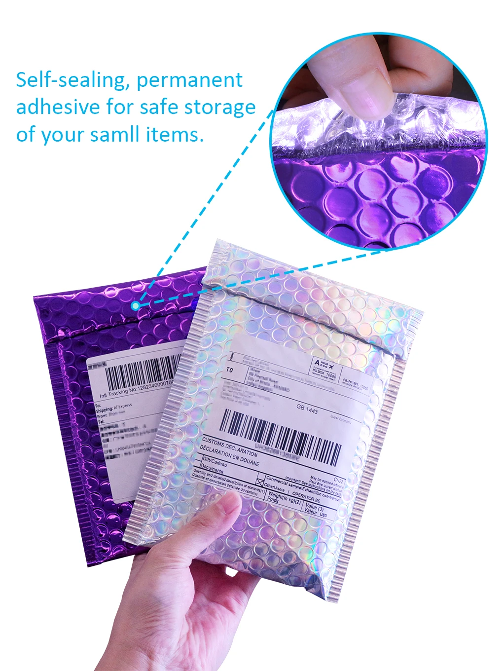 50PCS Purple Aluminized Film Bubble Mailer borse di spedizione impermeabili Mailer Self Seal Mail Packaging buste imbottite antiurto