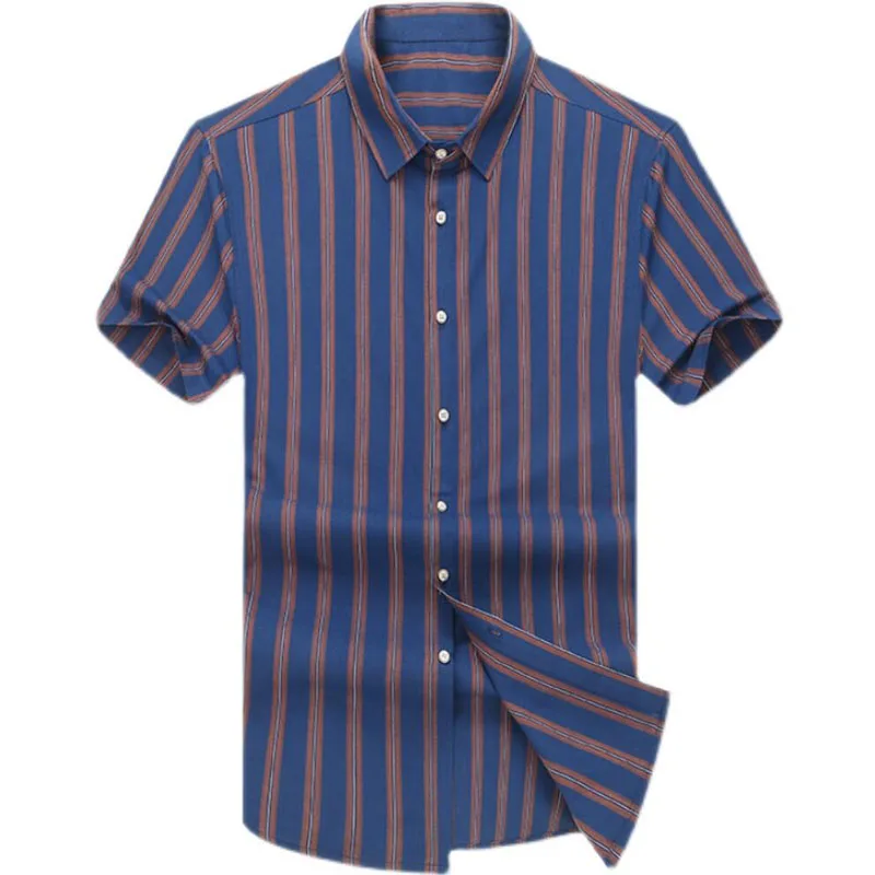 

Summer Men Shirt Casual Plus Size Men Short Sleeve Male Shirts Cotton Slim Loose Striped Men's Shirts Tops Plus Size 6XL 7XL