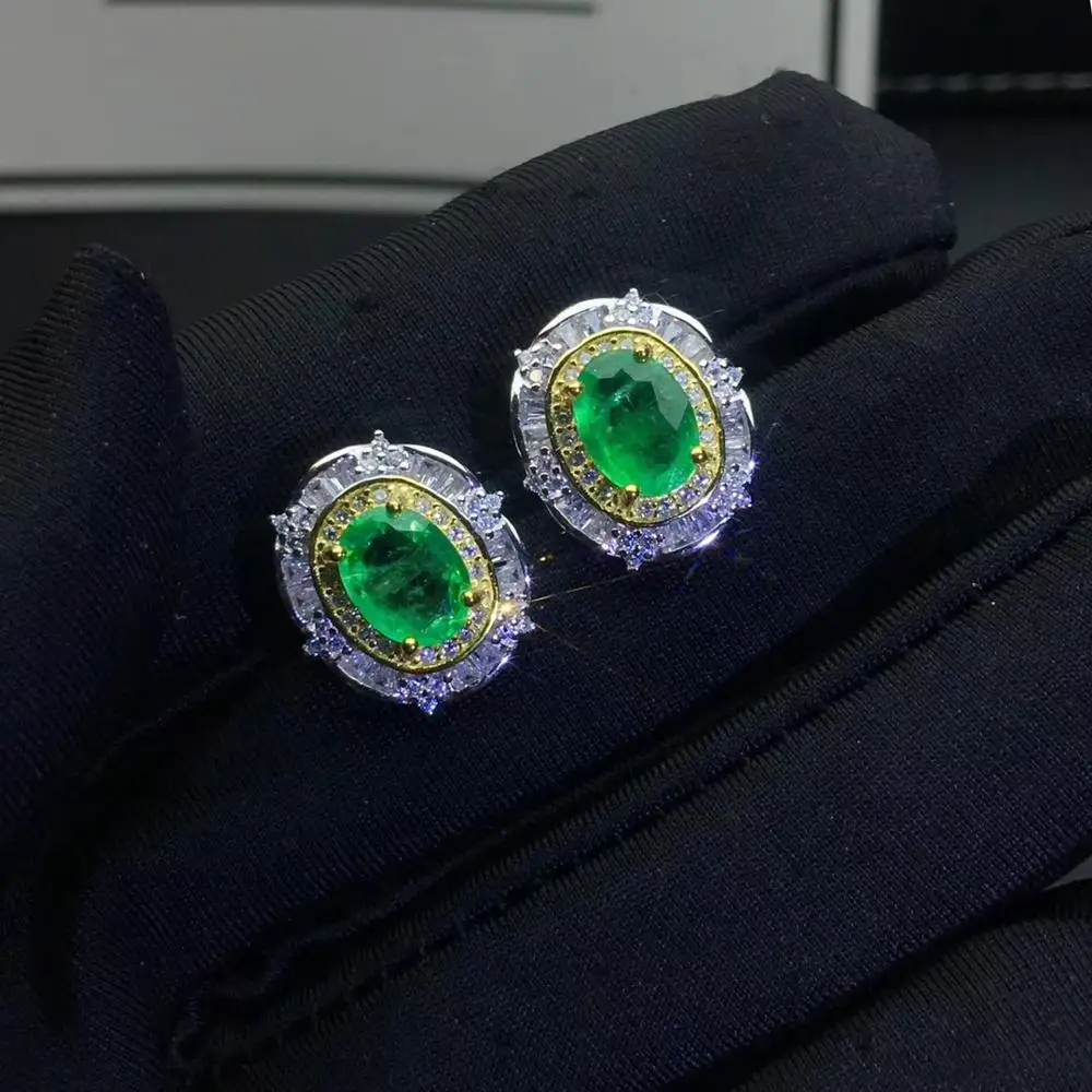 

Серьги-гвоздики с зеленым изумрудом и драгоценными камнями для женщин, серебряные украшения, настоящий натуральный драгоценный камень, хороший цвет, подарок на день рождения, банкет, блестящая тонкая