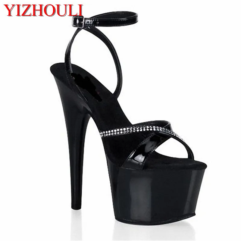 

15cm fashion summer belt glitter metal shimmering square heels, model pole dancing performance sandals