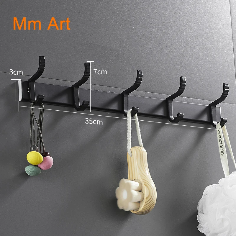 Black punching free space aluminum clothes Towel Hook toilet wall hook fitting room entrance coat hook