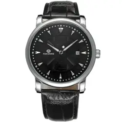 FORSINING  sleek minimalist black surface black belt casual men's mechanical wrist watch