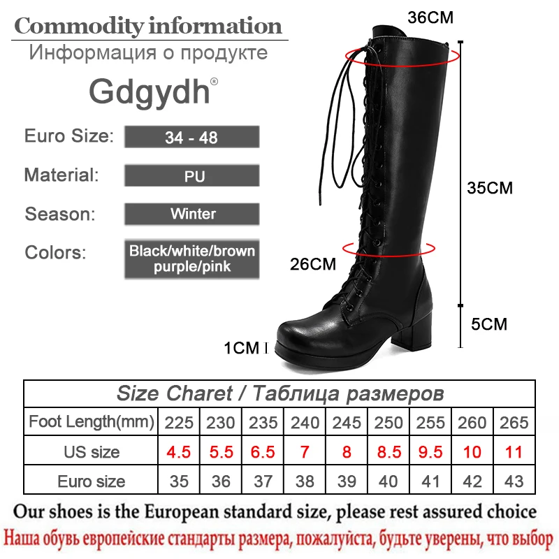 Gdgydh 2022 Autumn Lace-Up Women Motorcycle Boots Square To Low Heels Knee High Boots Winter Female Footwear Plus Large Size