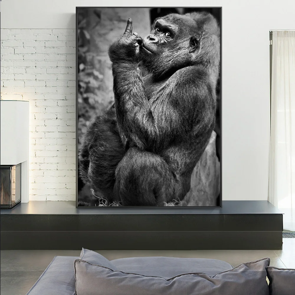 Gorilla Gives The Middle Finger Poster And Prints Funny Animal Spoof Monkey Canvas Wall Art Painting For Living Room Decoration