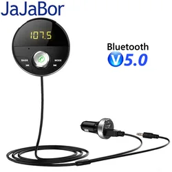 JaJaBor Car Bluetooth 5.0 Handsfree Kit 3.5mm Jack AUX Audio MP3 Player Wireless Auto Music Receiver Car Charger FM Transmitter