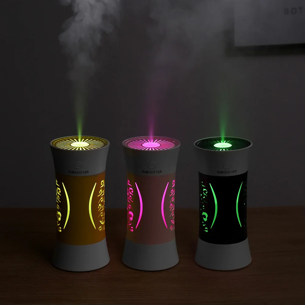 260ML หน้าแรกความชื้นอากาศ USB Ultrasonic Aroma Essential Oil Diffuser 3 In 1 Mini Humidificador พร้อมหลอดไฟ LED USB พัดลม Mist Maker