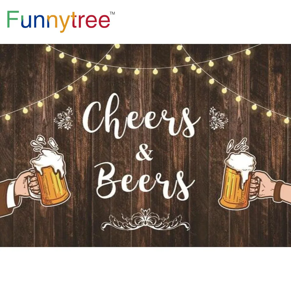 

Funnytree Cheers Beers Lights Wood Banner Celebration Oktoberfest Party Background Man Birthday Photozone Vintage Props Backdrop